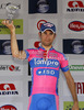 Third placed Diego Ulissi of Italy (Team Lampre ISD) at the flower ceremony of the second stage of Tour de Slovenie 2012. The second stage from Kocevje to Metlika was 177,4 km long and it was held on Friday, 15th of June, 2012 in Slovenia.
