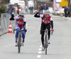 Klemen Stimulak of Slovenia (Team Adria Mobil) and Matej Mugerli of Slovenia (Team Adria Mobil) are finishing the cycling race of the 15th Grand prix Sencur 2013. Cycling race of 15th Grand prix Sencur was held on Sunday, 7th of April, 2013 in Sencur, Slovenija
