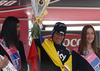 Winner of the stage Rigoberto Uran of Colombia (Team Sky Procycling) at flower ceremony of the stage 10 of the Giro di Italia 2013 from Cordenons to Altopiano di Montario. The stage 10 from Cordenons to Altopiano di Montario was 167 km long and it was held on Tuesday, 14th of May 2013 in Italy.
