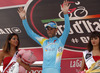 Vincenzo Nibali of Italy (Astana Pro Team) in the pink jersey as the best rider in overall general classification at flower ceremony of the stage 10 of the Giro di Italia 2013 from Cordenons to Altopiano di Montario. The stage 10 from Cordenons to Altopiano di Montario was 167 km long and it was held on Tuesday, 14th of May 2013 in Italy.
