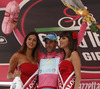 Vincenzo Nibali of Italy (Astana Pro Team) in the pink jersey as the best rider in overall general classification at flower ceremony of the stage 10 of the Giro di Italia 2013 from Cordenons to Altopiano di Montario. The stage 10 from Cordenons to Altopiano di Montario was 167 km long and it was held on Tuesday, 14th of May 2013 in Italy.
