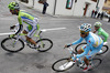 Cristiano Salerno of Italy (Team Cannondale) and Fabio Aru of Italy (Astana Pro Team) at the start of the stage 11 of the Giro di Italia 2013 from Tarvisio to Vajont (Erto e Casso). The stage 11 from Tarvisio to Vajont (Erto e Casso) was 182 km long and it was held on Wednesday, 15th of May 2013 in Italy.
