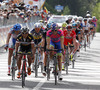 Left: John Darwin Atapuma Hurtado of Colombia (Team Colombia) and Przemyslaw Niemiec of Poland (Team Lampre Merida) finishing the stage 11 of the Giro di Italia 2013 from Tarvisio to Vajont (Erto e Casso). The stage 11 from Tarvisio to Vajont (Erto e Casso) was 182 km long and it was held on Wednesday, 15th of May 2013 in Italy.
