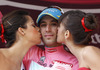 Vincenzo Nibali of Italy (Astana Pro Team) in pink jersey as the best rider in overall general classification at the flower ceremony of the stage 11 of the Giro di Italia 2013 from Tarvisio to Vajont (Erto e Casso). The stage 11 from Tarvisio to Vajont (Erto e Casso) was 182 km long and it was held on Wednesday, 15th of May 2013 in Italy.
