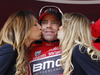 Cadel Evans of Australia (BMC Racing Team) in red jersey as the best rider in points classification at the flower ceremony of the stage 11 of the Giro di Italia 2013 from Tarvisio to Vajont (Erto e Casso). The stage 11 from Tarvisio to Vajont (Erto e Casso) was 182 km long and it was held on Wednesday, 15th of May 2013 in Italy.
