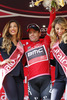 Cadel Evans of Australia (BMC Racing Team) in red jersey as the best rider in points classification at the flower ceremony of the stage 11 of the Giro di Italia 2013 from Tarvisio to Vajont (Erto e Casso). The stage 11 from Tarvisio to Vajont (Erto e Casso) was 182 km long and it was held on Wednesday, 15th of May 2013 in Italy.
