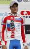 Third placed Artem Ovechkin of Russia (Team RusVelo) at the flower ceremony of the individual time trial at the the first stage of Tour de Slovenie 2013. The first stage in Ljubljana centre was 8,8 km long and it was held on Thursday, 13th of June, 2013 in Ljubljana, Slovenia.
