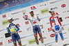 Winner Svein Tuft of Canada (Team Orica - GreenEDGE) in the middle, second placed Brett Lancaster of Australia (Team Orica - GreenEDGE) at the left and third placed Artem Ovechkin of Russia (Team RusVelo) at right at the flower ceremony of the individual time trial at the the first stage of Tour de Slovenie 2013. The first stage in Ljubljana centre was 8,8 km long and it was held on Thursday, 13th of June, 2013 in Ljubljana, Slovenia.
