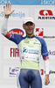 Winner Svein Tuft of Canada (Team Orica - GreenEDGE) in a blue jersey as the best rider in points classification at the flower ceremony of the individual time trial at the the first stage of Tour de Slovenie 2013. The first stage in Ljubljana centre was 8,8 km long and it was held on Thursday, 13th of June, 2013 in Ljubljana, Slovenia.
