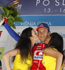 Winner Radoslav Rogina of Croatia (Team Adria Mobil) at the flower ceremony of the third stage of Tour de Slovenie 2013. The third stage from Skofja Loka to Vrsic was 170 km long and it was held on Saturday, 15th of June, 2013 in Slovenia.
