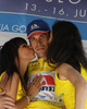 Winner Radoslav Rogina of Croatia (Team Adria Mobil) in yellow jersey as the best rider in general classification at the flower ceremony of the third stage of Tour de Slovenie 2013. The third stage from Skofja Loka to Vrsic was 170 km long and it was held on Saturday, 15th of June, 2013 in Slovenia.
