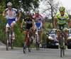 Tim De Clercq of Belgium (Team Topsport Vlaanderen), Galindo Michael Rodriguez of Colombia (Team Colombia Coldeportes), Matteo Di Serafino of Italy (Team Androni â€“ Giocattoli) and Mauro Finetto of Italy (Team Vini Fantini - Selle Italia) at mountain finish (category III) at Trebelno  during the fourth stage of Tour de Slovenie 2013. The fourth stage from Brezice to Novo mesto was 155,8 km long and it was held on Sunday, 16th of June, 2013 in Slovenia.
