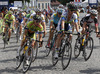 At left Tadej Valjavec of Slovenia (Team Sava Kranj) in the peloton cycling during the fourth stage of Tour de Slovenie 2013. The fourth stage from Brezice to Novo mesto was 155,8 km long and it was held on Sunday, 16th of June, 2013 in Slovenia.
