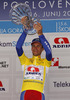 Winner of the Tour de Slovenie 2013 race Radoslav Rogina of Croatia (Team Adria Mobil) at the flower ceremony after the fourth stage of Tour de Slovenie 2013. The fourth stage from Brezice to Novo mesto was 155,8 km long and it was held on Sunday, 16th of June, 2013 in Slovenia.
