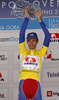 Winner of the Tour de Slovenie 2013 race Radoslav Rogina of Croatia (Team Adria Mobil) at the flower ceremony after the fourth stage of Tour de Slovenie 2013. The fourth stage from Brezice to Novo mesto was 155,8 km long and it was held on Sunday, 16th of June, 2013 in Slovenia.
