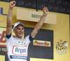 Winner Marcel Kittel of Germany (Team Argos Shimano) at the flower ceremony of the first stage of 100th Tour de France 2013. The first stage from Porto Calvi to Bastia was 213 km long and it was held on Saturday, 29th of June, 2013 in Corsica, France.
