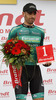 Jerome Cousin of France (Team Europcar) at the flower ceremony of the first stage of 100th Tour de France 2013. The first stage from Porto Calvi to Bastia was 213 km long and it was held on Saturday, 29th of June, 2013 in Corsica, France.
