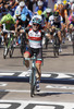 Winner Jan Bakelants of Belgium (Team Radioshack Leopard) finishing the second stage of 100th Tour de France 2013. The second stage from Bastia to Ajaccio was 156 km long and it was held on Sunday, 30th of June, 2013 in Corsica, France.
