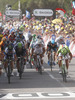 Stage winner Simon Gerrans of Australia (Team Orica GreenEDGE) finishing the third stage of 100th Tour de France 2013. The third stage from Ajaccio to Calvi was 145,5 km long and it was held on Monday, 1st of July, 2013 in Corsica, France.
