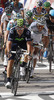 Third placed Jose Joaquin Rojas of Spain (Movistar Team)  and fifth placed Philippe Gilbert of Belgium (BMC Racing Team) finishing the third stage of 100th Tour de France 2013. The third stage from Ajaccio to Calvi was 145,5 km long and it was held on Monday, 1st of July, 2013 in Corsica, France.
