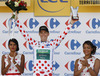 Pierre Rolland of France (Team Europcar) in polka dot jersey as the best rider in mountain classification at the flower ceremony of the third stage of 100th Tour de France 2013. The third stage from Ajaccio to Calvi was 145,5 km long and it was held on Monday, 1st of July, 2013 in Corsica, France.
