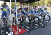 Team Orica GreenEDGE is preparing before the start of the team time trial of the fourth stage of 100th Tour de France 2013. The team time trial of the fourth stage in Nice was 25 km long and it was held on Tuesday. 2nd of July, 2013 in Nice, France.
