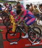 Team Lampre Merida is preparing before the start of the team time trial of the fourth stage of 100th Tour de France 2013. The team time trial of the fourth stage in Nice was 25 km long and it was held on Tuesday. 2nd of July, 2013 in Nice, France.
