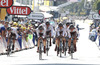 Team AG2R La Mondiale riding during the team time trial of the fourth stage of 100th Tour de France 2013. The team time trial of the fourth stage in Nice was 25 km long and it was held on Tuesday. 2nd of July, 2013 in Nice, France.
