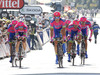 Team Lampre Merida riding during the team time trial of the fourth stage of 100th Tour de France 2013. The team time trial of the fourth stage in Nice was 25 km long and it was held on Tuesday. 2nd of July, 2013 in Nice, France.
