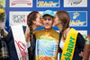 Current overall leader Kevin Seeldraeyers (BEL) celebrates his yellow jersey in the 65th Tour of Austria, Stage 4, from Matrei to St. Johann/ Alpendorf, Salzburg, Austria on 2013/07/03.
