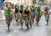 Winner Sonny Colbrelli of Italy (Team Bardiani Csf Inox), third placed Grega Bole of Slovenia (Team Vinni Fantini Nippo) and second placed Michael Matthews of Australia (Team Orica Green Edge) at the finish line of the second stage of the Tour de Slovenie 2014. Second stage of the Tour de Slovenie from Ribnica to Kocevje was 160,7 km long and it was held on Friday, 20th of June, 2014 in Slovenija.
