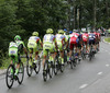 Peloton at GC Strma reber during the second stage of the Tour de Slovenie 2014. Second stage of the Tour de Slovenie from Ribnica to Kocevje was 160,7 km long and it was held on Friday, 20th of June, 2014 in Slovenija.
