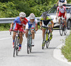 Klemen Stimulak of Slovenia (Team Adria Mobil), Alessandro Malaguti of Italy (Team Vinni Fantini Nippo) and Antonino Parrinello of Italy (Androni Giocattoli - Venezuela) at GC of III. category Kosnica during the third stage of the Tour de Slovenie 2014. Third stage of the Tour de Slovenie from Rogaska Slatina to Sveti Trije kralji was 192 km long and it was held on Saturday, 21st of June, 2014 in Slovenija.
