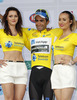Tiago Machado of Portugal (Team Netap Endura) in yellow jersey as the best rider in general classification at the flower ceremony of the third stage of the Tour de Slovenie 2014. Third stage of the Tour de Slovenie from Rogaska Slatina to Sveti Trije kralji was 192 km long and it was held on Saturday, 21st of June, 2014 in Slovenija.

