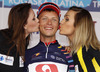 Klemen Stimulak of Slovenia (Team Adria Mobil) in dark blue jersey as the best rider in King of the mountain competition at the flower ceremony at the last stage of the Tour de Slovenie 2014. The fourth stage of the Tour de Slovenie from Skofja Loka to Novo mesto was 153 km long and it was held on Sunday, 22nd of June, 2014 in Slovenija.
