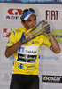 Winner of Tour de Slovenie 2014 in yellow jersey Tiago Machado of Portugal (Team Netap Endura) at the flower ceremony at the last stage of the Tour de Slovenie 2014. The fourth stage of the Tour de Slovenie from Skofja Loka to Novo mesto was 153 km long and it was held on Sunday, 22nd of June, 2014 in Slovenija.
