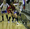 Players during women floorball match between Slovenia and Spain. Qualifications women floorball match for World Championships between Slovenia and Spain was played on Friday, 6th of February 2009, in Idrija, Slovenia. Match ended with 4:4.
