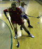 Players during women floorball match between Slovenia and Spain. Qualifications women floorball match for World Championships between Slovenia and Spain was played on Friday, 6th of February 2009, in Idrija, Slovenia. Match ended with 4:4.
