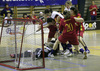 Players during women floorball match between Slovenia and Spain. Qualifications women floorball match for World Championships between Slovenia and Spain was played on Friday, 6th of February 2009, in Idrija, Slovenia. Match ended with 4:4.
