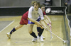 Players during women floorball match between Slovenia and Spain. Qualifications women floorball match for World Championships between Slovenia and Spain was played on Friday, 6th of February 2009, in Idrija, Slovenia. Match ended with 4:4.

