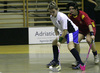 Players during women floorball match between Slovenia and Spain. Qualifications women floorball match for World Championships between Slovenia and Spain was played on Friday, 6th of February 2009, in Idrija, Slovenia. Match ended with 4:4.
