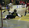 Players during women floorball match between Slovenia and Spain. Qualifications women floorball match for World Championships between Slovenia and Spain was played on Friday, 6th of February 2009, in Idrija, Slovenia. Match ended with 4:4.

