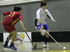 Players during women floorball match between Slovenia and Spain. Qualifications women floorball match for World Championships between Slovenia and Spain was played on Friday, 6th of February 2009, in Idrija, Slovenia. Match ended with 4:4.
