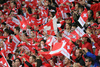 Switzerland supporters wave their flags before the Euro 2008 Group A soccer match between Switzerland and Czech Republic at the St. Jakob Park (Joggeli) stadium in Basel, Switzerland, Saturday June 7, 2008.
