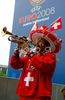 Switzerlands supporter looks on before the Euro 2008 Group A soccer match between Switzerland and Czech Republic at the St. Jakob Park (Joggeli) stadium in Basel, Switzerland, Saturday June 7, 2008.
