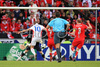 Czech Republics forward Vaclav Sverkos kicks the ball to score against Switzerland during the Euro 2008 Group A soccer match between Switzerland and Czech Republic at the St. Jakob Park (Joggeli) stadium in Basel, Switzerland, Saturday June 7, 2008. <br> 
