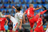 Czech Republics defender Marek Jankulovski, left, fights for the ball with Switzerlands midfielder Goekhan Inler during the Euro 2008 Group A soccer match between Switzerland and Czech Republic at the St. Jakob Park (Joggeli) stadium in Basel, Switzerland, Saturday June 7, 2008.
