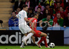 Turkeys midfielder Hakan Balta, left, fights for the ball with Portugals defender Bosingwa during the Euro 2008 Group A soccer match between Portugal and Turkey at the Stade de Geneve stadium in Geneva, Switzerland, Saturday June 7, 2008. <br> 
