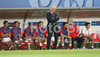 Polands coach Leo Beenhakker looks on during the Euro 2008 Group B soccer match between Germany and Poland at the Woerthersee stadium in Klagenfurt, Austria, Sunday June 8, 2008.

