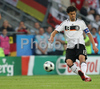 Germanys midfielder Michael Ballack kicks the ball during the Euro 2008 Group B soccer match between Germany and Poland at the Woerthersee stadium in Klagenfurt, Austria, Sunday June 8, 2008.
